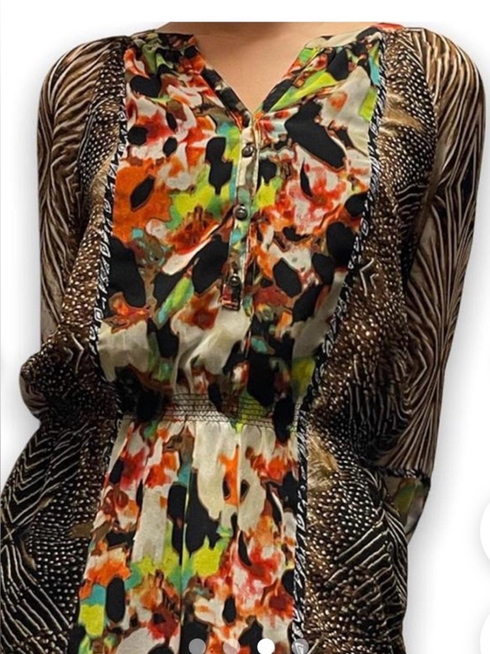 Calvin Klein Multicolor Mixed-Print Blouse - Brown, Orange, Green, Black
